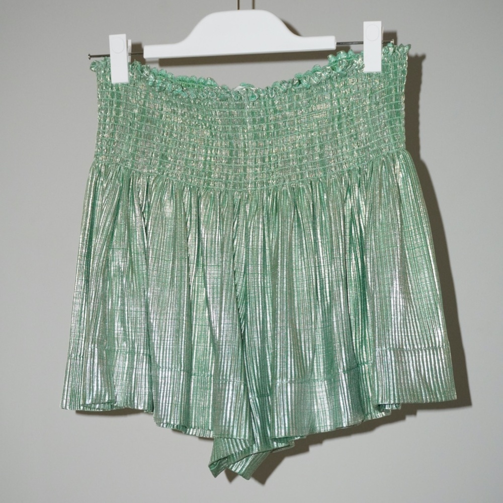 Queen of Sparkles Metallic Green Swing Shorts/Skirt – Size Large